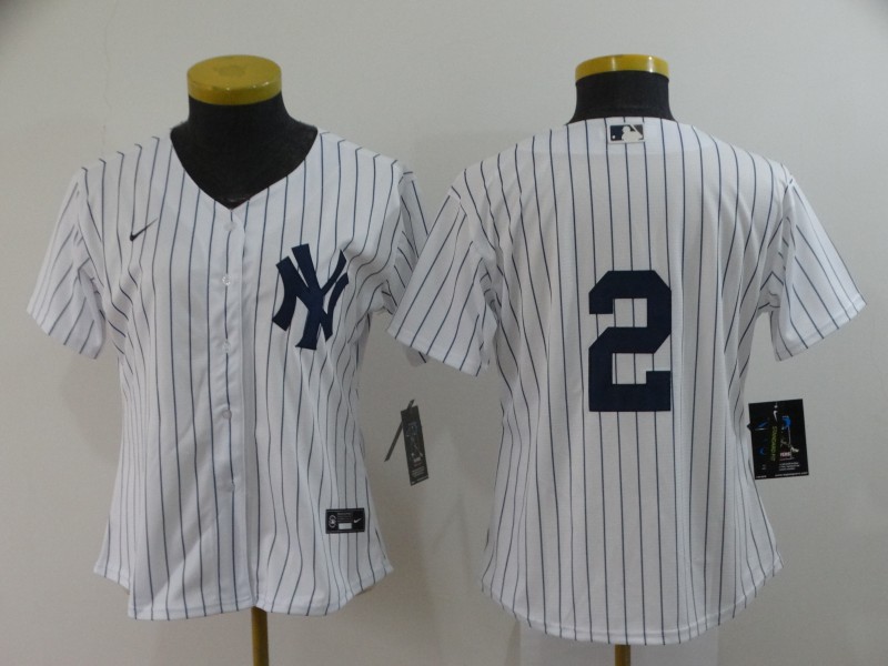 Women's New York Yankees #2 Derek Jeter White Cool Base Stitched Jersey(Run Small)